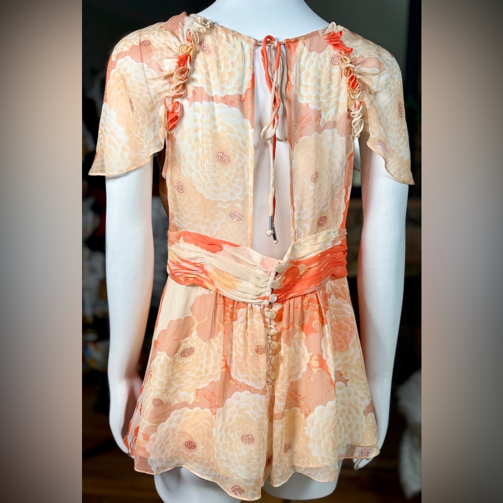 Tracy Reese 100% Silk Nectar Chrysanthemum Flowy Keyhole Back Blouse, Sz 12 - Picture 8 of 15